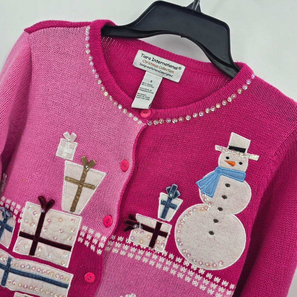 Tiara International Christmas Sweater Women S Pink Cardigan Sequin
